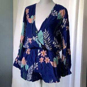Floral Romper - Royal blue & Floral Print